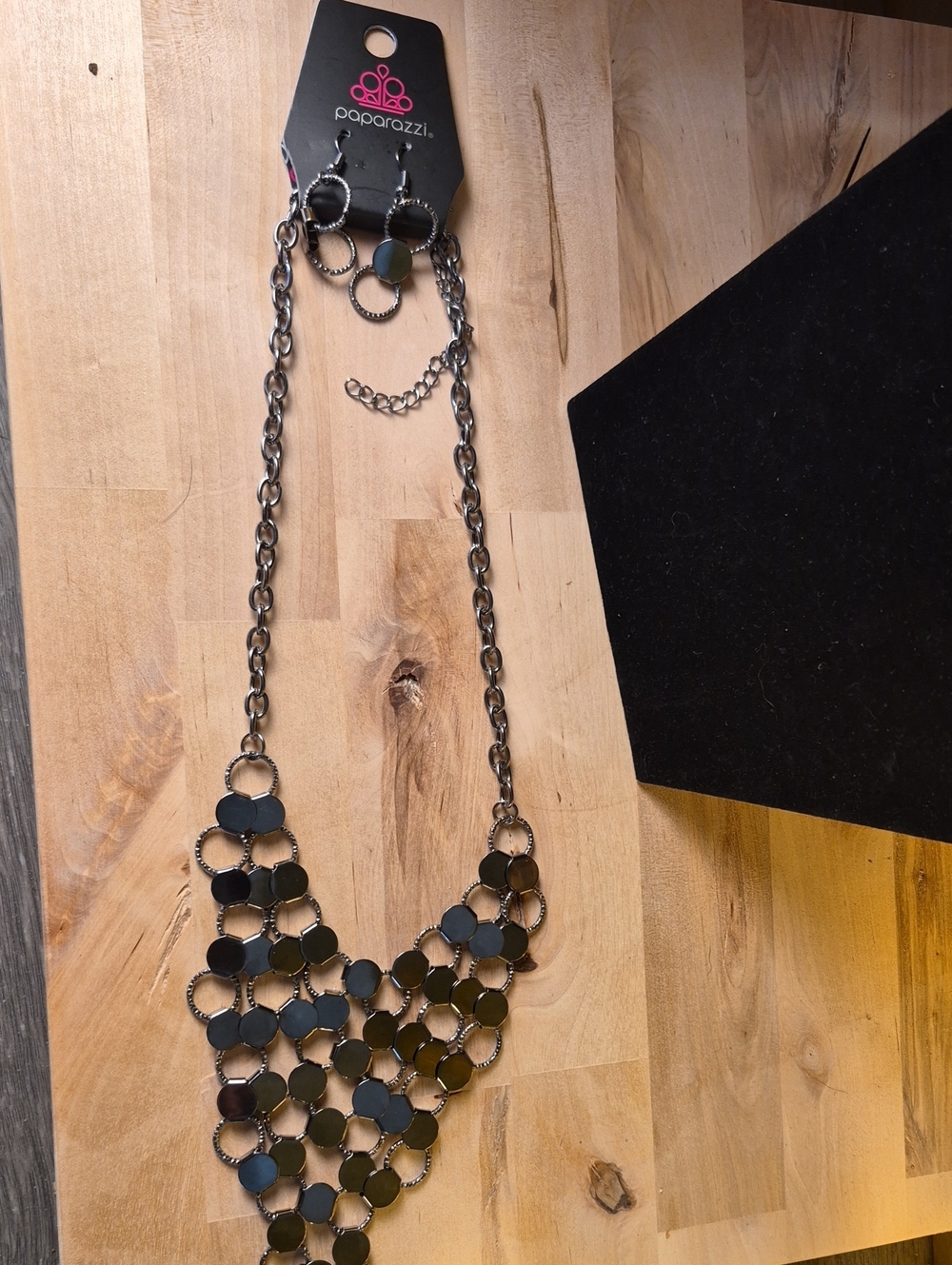 Paparazzi Black Cascading Disc Bib Necklace